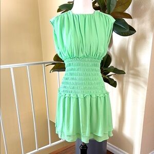 Bar III Gathered Smocked Sleeveless Mini Green Dress XS